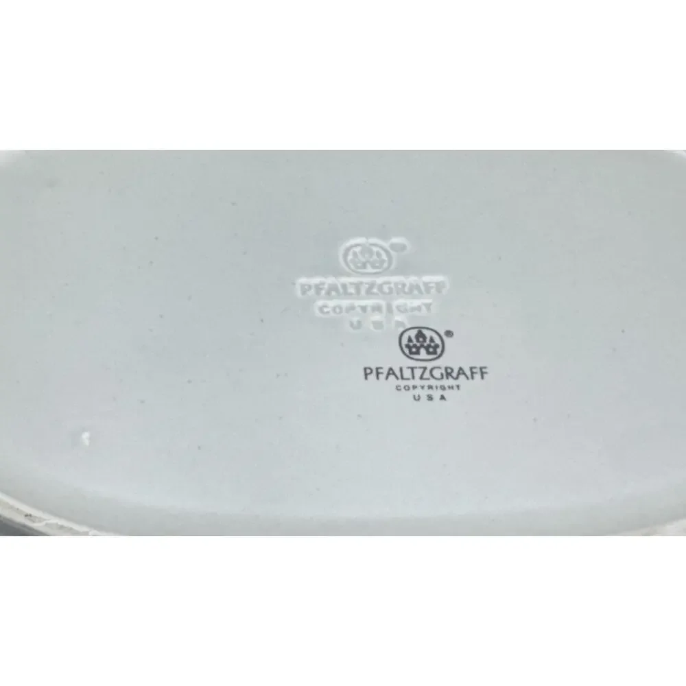 Pfaltzgraff Heirloom Oval Scalloped Rim Muted Gray White Floral Serving Platter